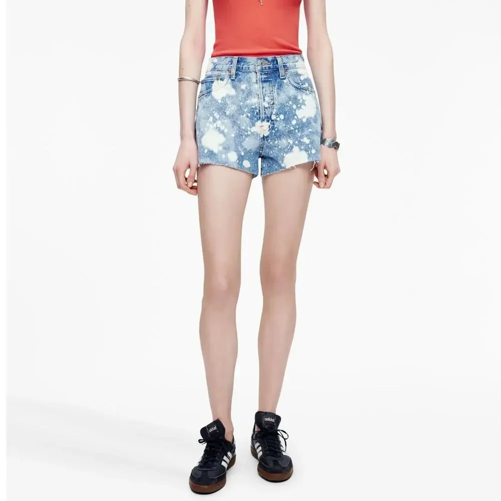 RE/DONE 70's High Rise Splashed Bleached Effect Denim Shorts Size 28 NEW - Picture 11 of 11